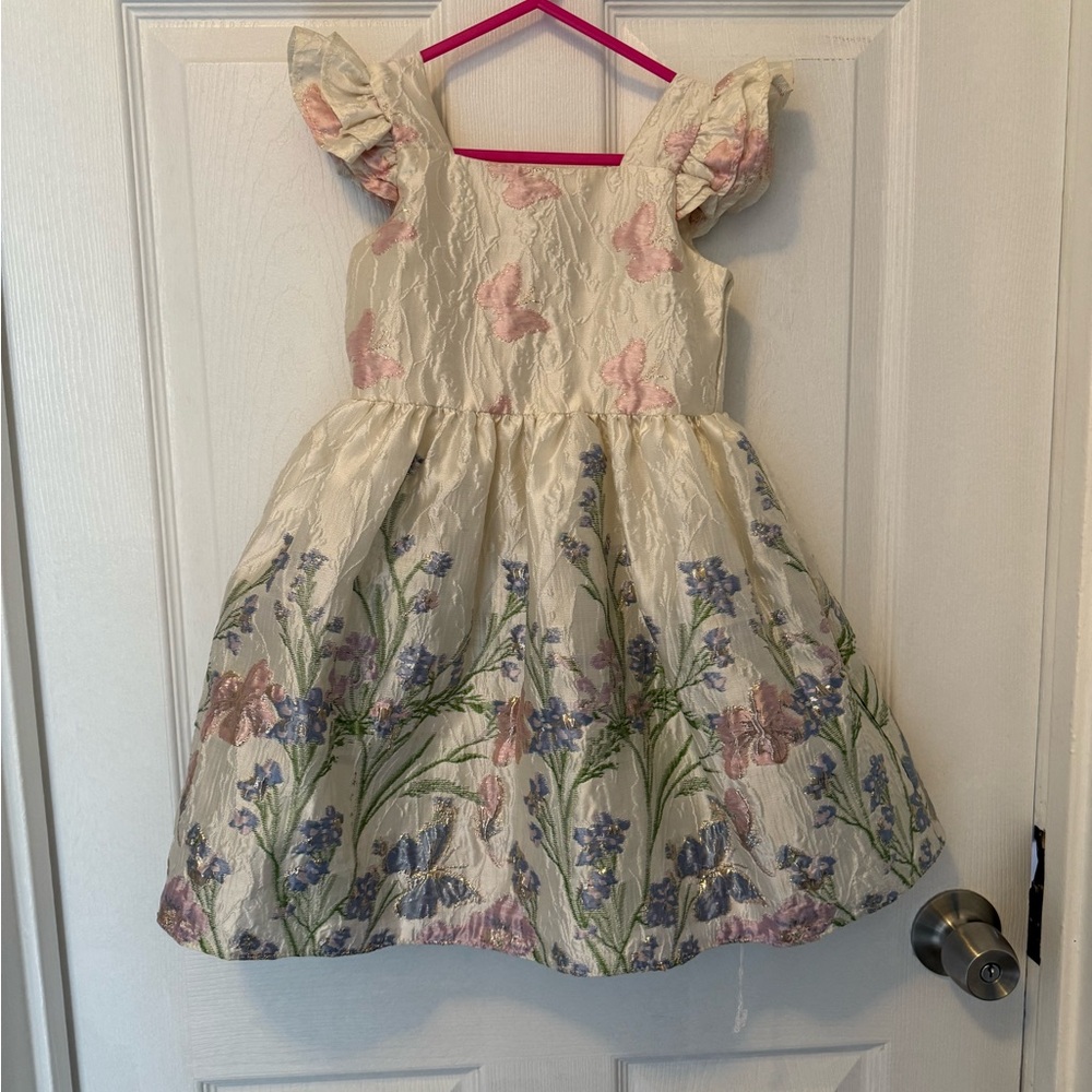 Rare Editions Cream Dress with Pink and Purple Floral Design